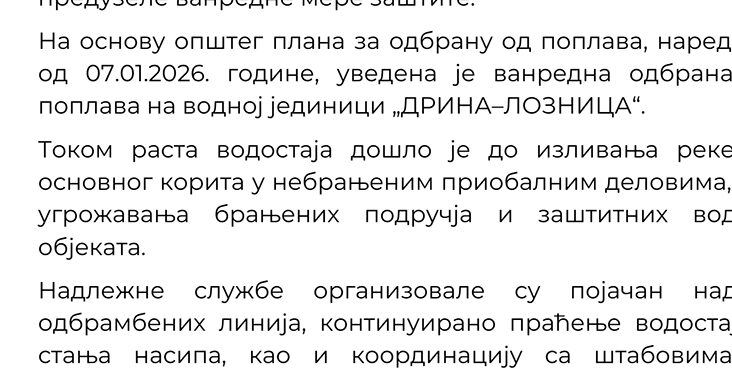 Uvedena vanredna odbrana od poplava na reci Drini