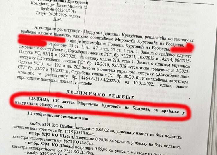 Odbijen zahtev Miroljuba Kurtovića za vraćanje imovine u naturalnom obliku
